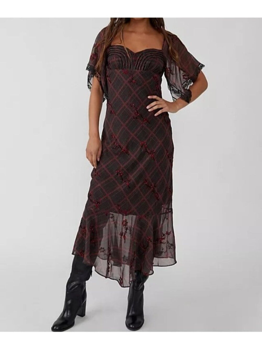 Free People Fallen Flowers Midi Dress Enchanting Whimsygoth Embroidered Womens 2